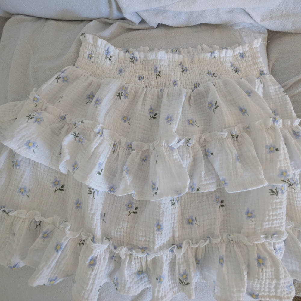 Floral White Ruffled Skirt 100% Cotton